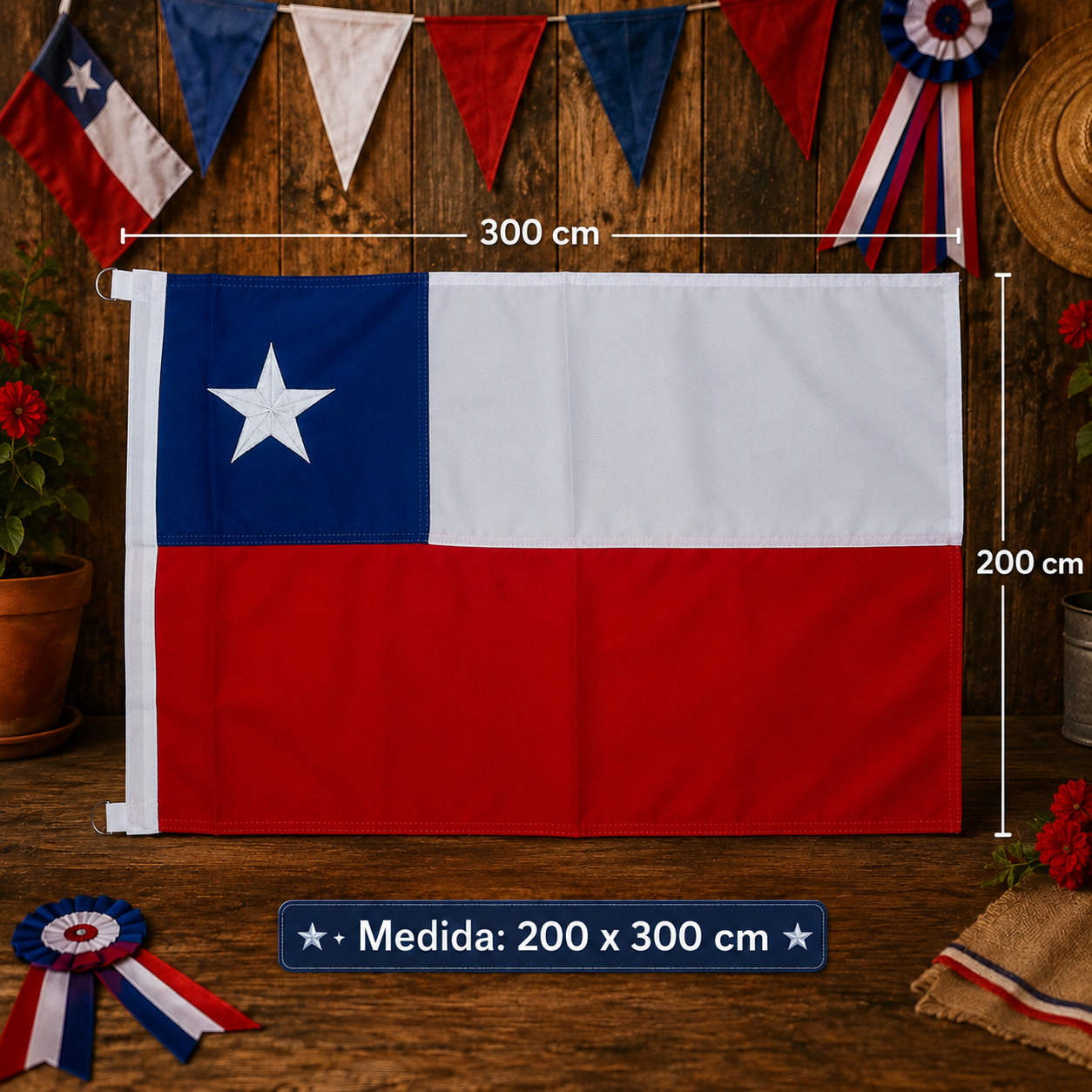 Bandera De Chile 200x300 (cm)