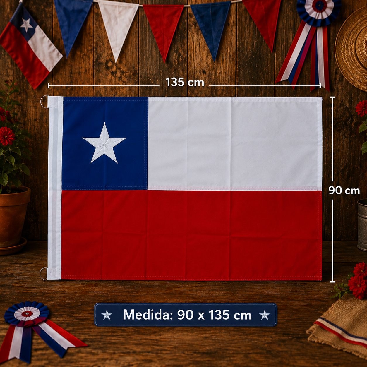 Bandera De Chile 90x135 (cm)